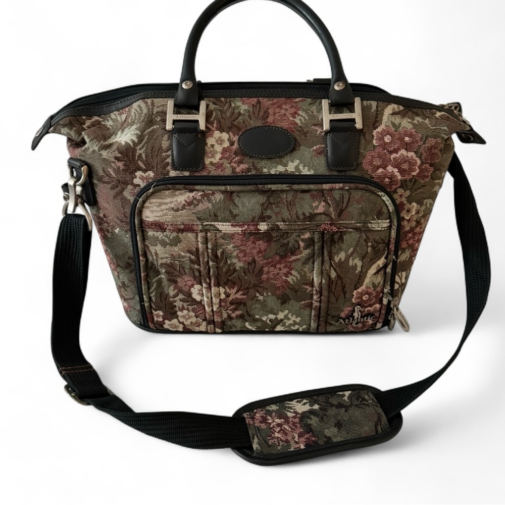 VTG Atlantic Floral Tapestry Bag Carry On w Keys! Toiletry Luggage‎ Structured